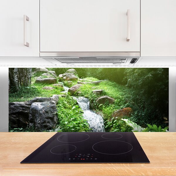Panou sticla bucatarie Brook Ierburile Natura Verde Alb Gri