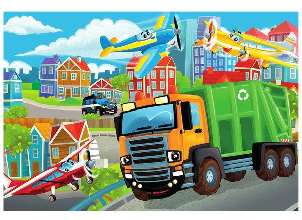 Tapet camion de gunoi în oraș