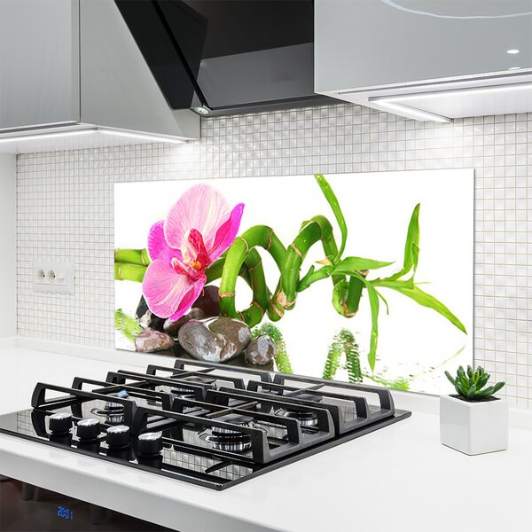 Panou sticla bucatarie Flori Floral Roz Verde Gri Alb