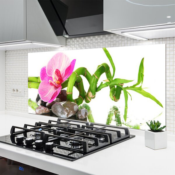 Panou sticla bucatarie Flori Floral Roz Verde Gri Alb