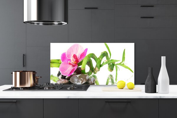 Panou sticla bucatarie Flori Floral Roz Verde Gri Alb