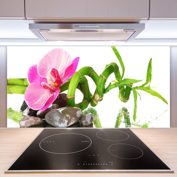 Panou sticla bucatarie Flori Floral Roz Verde Gri Alb
