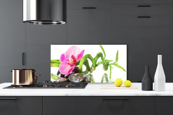 Panou sticla bucatarie Flori Floral Roz Verde Gri Alb