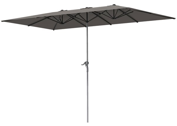Outsunny Umbrelă Dublă de Grădină cu Manivelă și 12 Spițe din Aluminiu și Poliester, 4.5x2.6 m, Gri Închis | Aosom Romania