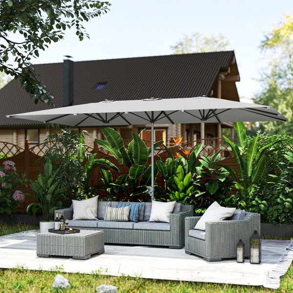 Outsunny Umbrelă Dublă de Grădină cu Manivelă și 12 Spițe din Aluminiu și Poliester, 4.5x2.6 m, Gri Închis | Aosom Romania