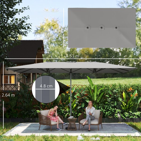 Outsunny Umbrelă Dublă de Grădină cu Manivelă și 12 Spițe din Aluminiu și Poliester, 4.5x2.6 m, Gri Închis | Aosom Romania