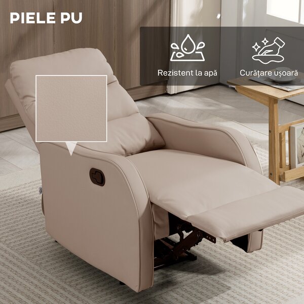 HOMCOM Fotoliu Reclinabil 160° cu Suport pentru Picioare, din Piele PU, Lemn și Oțel, 65x89x100 cm, Maro Deschis | Aosom Romania