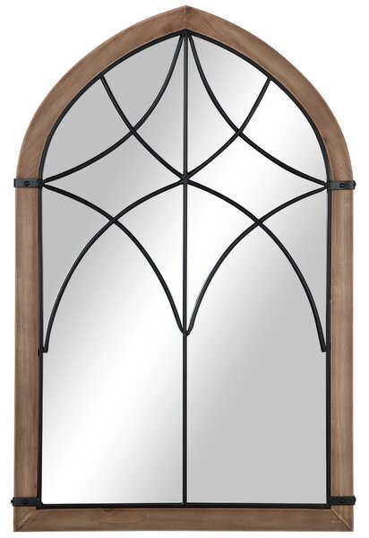 HOMCOM Oglindă de Perete cu Formă de Arc, Detalii Moderne și Cârlige, Oglindă din MDF și Sticlă, 60x93 cm, Maro și Negru | Aosom Romania