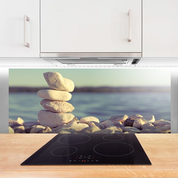 Panou sticla bucatarie Pietre Art White
