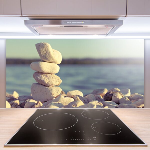 Panou sticla bucatarie Pietre Art White