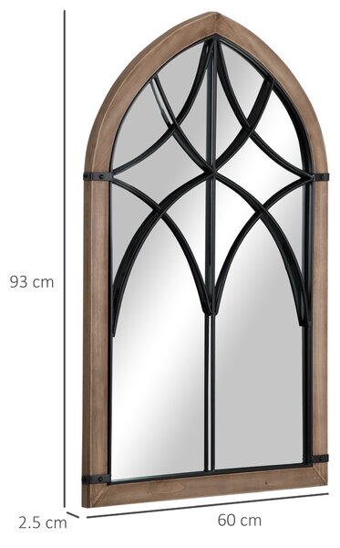 HOMCOM Oglindă de Perete cu Formă de Arc, Detalii Moderne și Cârlige, Oglindă din MDF și Sticlă, 60x93 cm, Maro și Negru | Aosom Romania