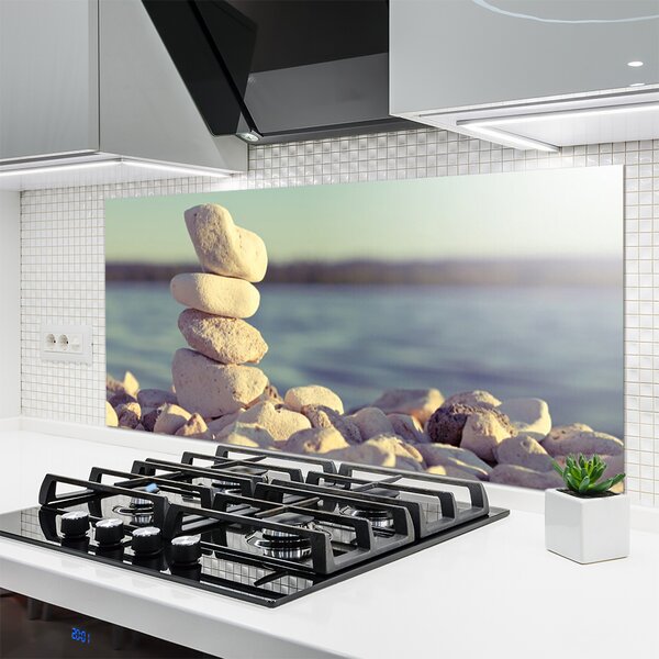 Panou sticla bucatarie Pietre Art White