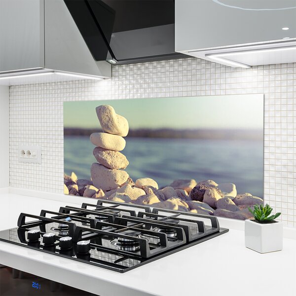 Panou sticla bucatarie Pietre Art White