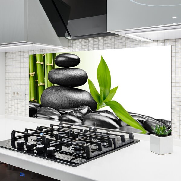 Panou sticla bucatarie Pietre Frunze Arta Negru Verde