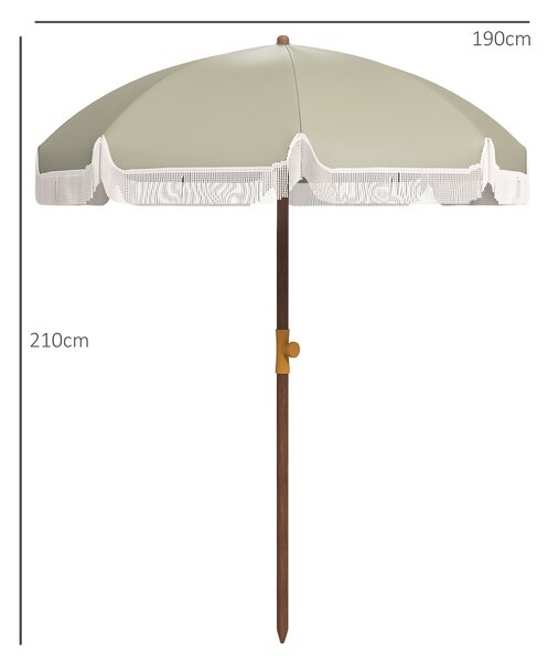 Outsunny Umbrelă de Plajă Portabilă cu Volane în Aer Liber cu Baldachin Ventilat, Geantă de Transport, Ø1.9x2.1 m, Alb-Crem | Aosom Romania