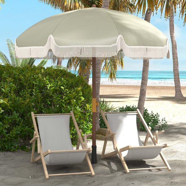 Outsunny Umbrelă de Plajă Portabilă cu Volane în Aer Liber cu Baldachin Ventilat, Geantă de Transport, Ø1.9x2.1 m, Alb-Crem | Aosom Romania