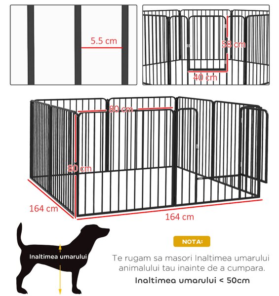 Pawhut tarc Joaca Caini – 6 Panouri Metalice, Rezistent Interior/Exterior | Aosom Romania