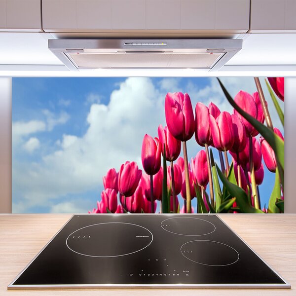 Panou sticla bucatarie Tulip Floral Roz Verde