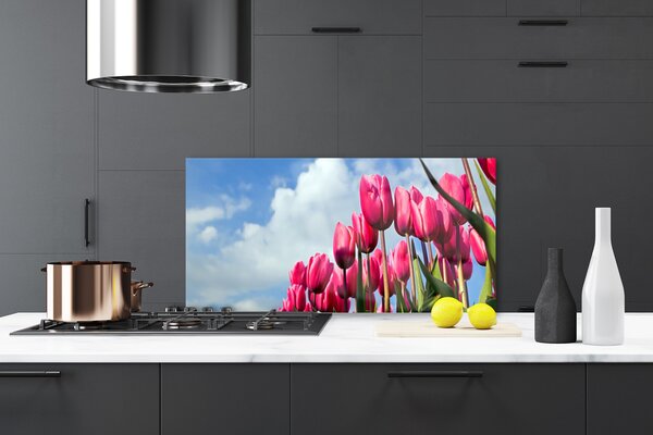 Panou sticla bucatarie Tulip Floral Roz Verde