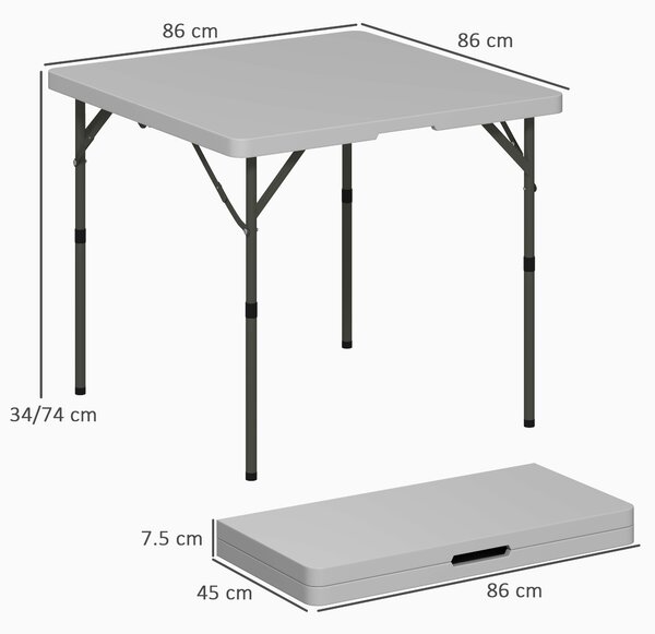 Outsunny Masă de Camping Pliabilă cu 2 Înălțimi Reglabile, 86x86x74 cm, Alb | Aosom Romania