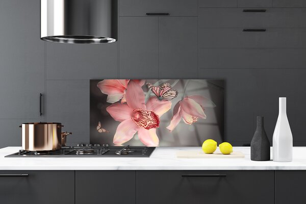 Panou sticla bucatarie Flori Floral Roz Gri