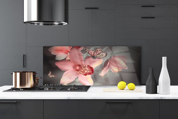 Panou sticla bucatarie Flori Floral Roz Gri