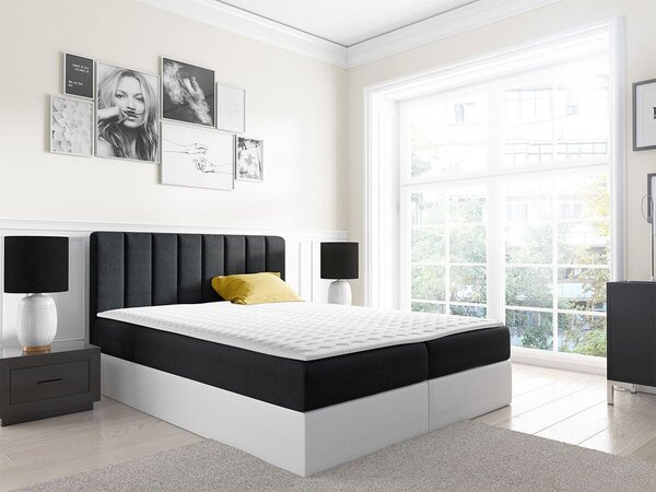 Pat boxspring CulinaDublu, Boxspring, Negru, 160x200, Tapiterie, Piele ecologică, Somiera patSomiera pat, 17x21x10cm