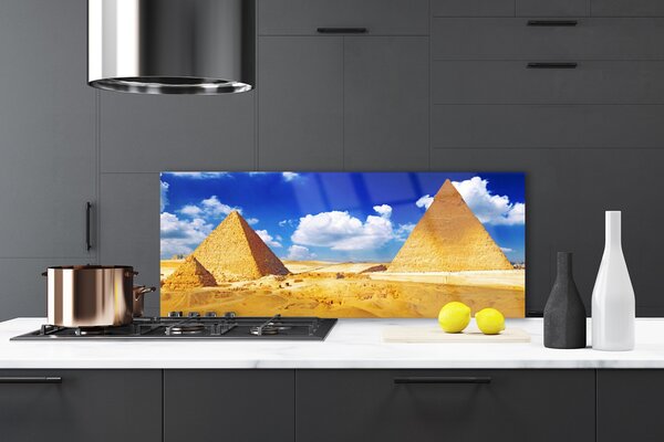 Panou sticla bucatarie Desert Piramidele Peisaj Galben Albastru