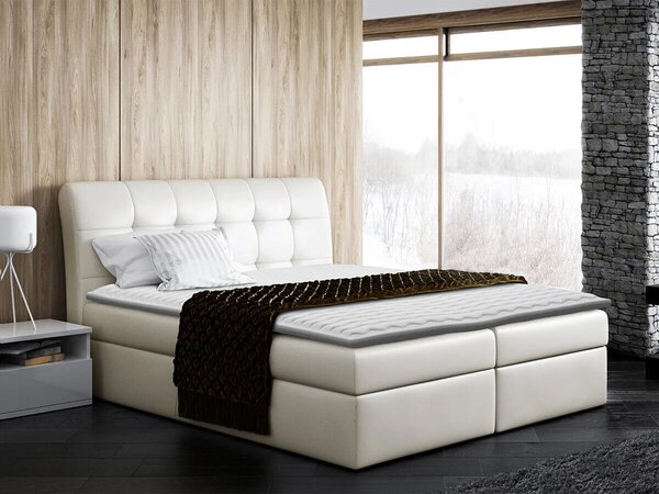 Pat boxspring CampaniaBoxspring, Single, Crem, 120x200, Piele ecologică, Somiera patSomiera pat, 12x22x12cm