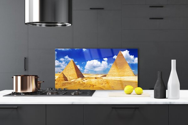 Panou sticla bucatarie Desert Piramidele Peisaj Galben Albastru