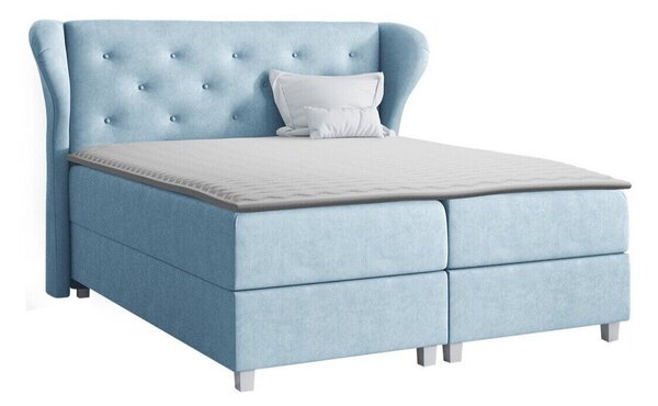 Pat boxspring OvumBoxspring, Single, Albastru, 120x200, Tapiterie, Somiera patSomiera pat, 14x21x12cm