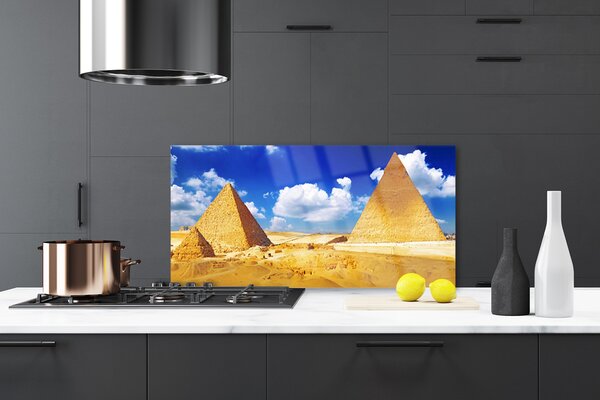 Panou sticla bucatarie Desert Piramidele Peisaj Galben Albastru