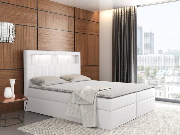 Pat boxspring PomumDublu, Boxspring, Alb, 140x200, Piele ecologică, Somiera patSomiera pat, 14x22x12cm