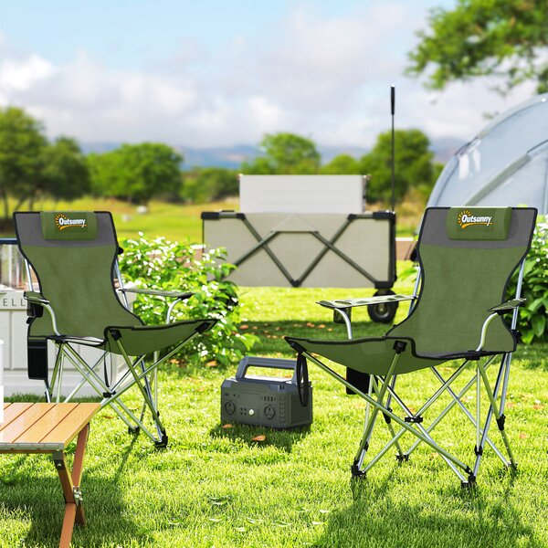 Outsunny Set de 2 Scaune de Camping Pliabile cu Suport pentru Picioare Detașabil, 82x100x88 cm, Negru | Aosom Romania