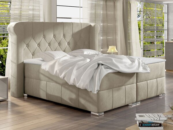 Pat boxspring ArsDublu, Boxspring, Crem, 160x200, Tapiterie, Somiera patSomiera pat, 20x22x13cm