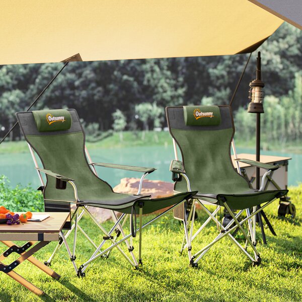 Outsunny Set de 2 Scaune de Camping Pliabile cu Suport pentru Picioare Detașabil, 82x100x88 cm, Negru | Aosom Romania