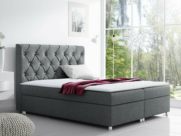 Pat boxspring DomusBoxspring, Single, Gri inchis, 120x200, Tapiterie, Somiera patSomiera pat, 12x21x13cm