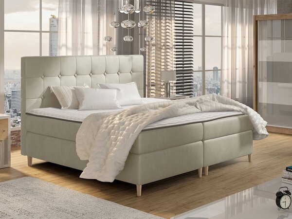 Pat boxspring CaseusBoxspring, Dublu, Crem, 160x200, Tapiterie, Somiera patSomiera pat, 16x21x12cm