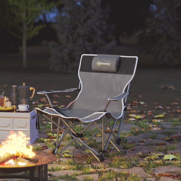 Outsunny Scaun de Camping Pliabil și Rabatabil cu Suport pentru Picioare Detașabil și Tetieră, 82x50/100x88 cm, Negru | Aosom Romania