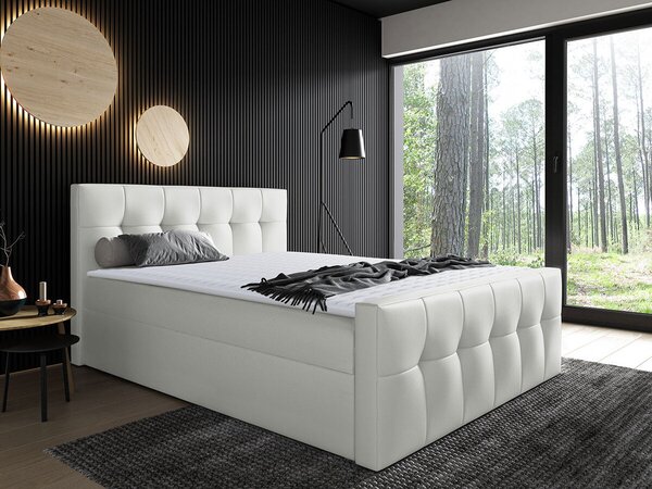 Pat boxspring ScriptumBoxspring, Dublu, Alb, 140x200, Piele ecologică, Somiera patSomiera pat, 14x23x12cm