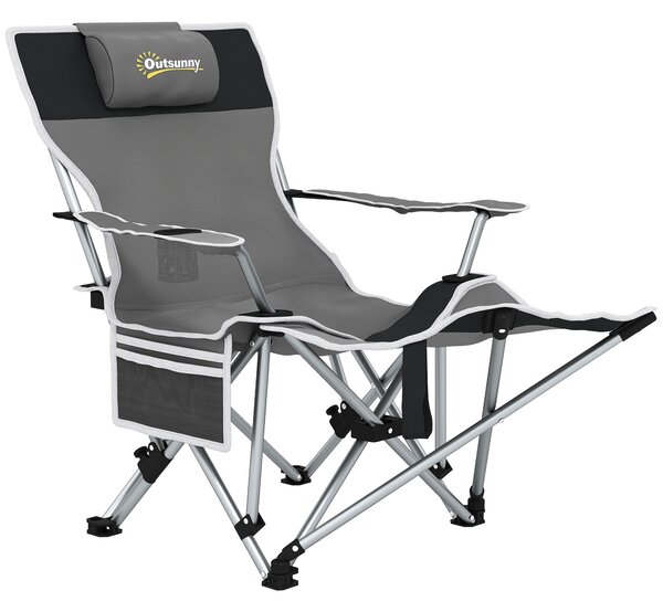 Outsunny Scaun de Camping Pliabil și Rabatabil cu Suport pentru Picioare Detașabil și Tetieră, 82x50/100x88 cm, Negru | Aosom Romania