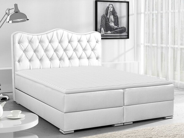 Pat boxspring Tectum IBoxspring, Dublu, Alb, 140x200, Piele ecologică, Somiera patSomiera pat, 14x21x13cm