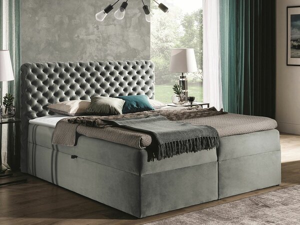 Pat boxspring LacBoxspring, Dublu, Gri inchis, 180x200, Tapiterie, Somiera patSomiera pat, 19x21x12cm