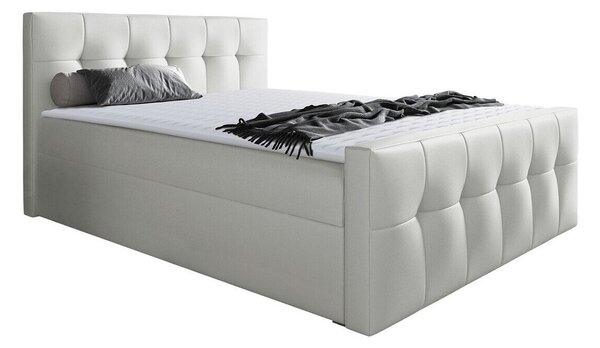 Pat boxspring ScriptumBoxspring, Dublu, Alb, 140x200, Piele ecologică, Somiera patSomiera pat, 14x23x12cm