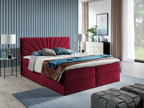 Pat boxspring Pons IBoxspring, Single, Roșu, 120x200, Tapiterie, Somiera patSomiera pat, 12x21x10cm