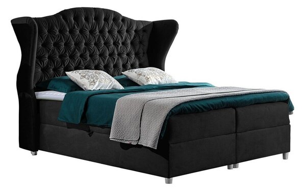 Pat boxspring PoetaBoxspring, Negru, 160x200, Tapiterie, Somiera patSomiera pat, 20x21x15cm