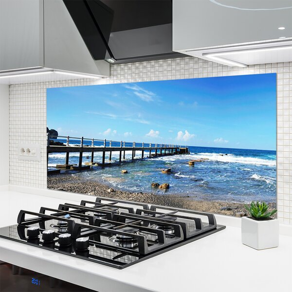 Panou sticla bucatarie Ocean Beach Peisaj albastru