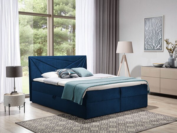 Pat boxspring Pons IIBoxspring, Single, Albastru, 120x200, Tapiterie, Somiera patSomiera pat, 12x21x10cm