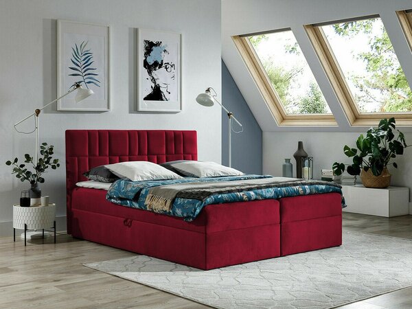 Pat boxspring PonsBoxspring, Dublu, Roșu, 160x200, Tapiterie, Somiera patSomiera pat, 16x21x10cm