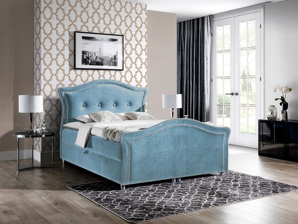Pat boxspring Oleum ISingle, Boxspring, Albastru, 120x200, Tapiterie, Somiera patSomiera pat, 13x21x13cm